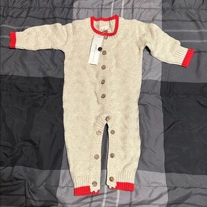 Peek Cream Knit Baby Onesie with Red Trim